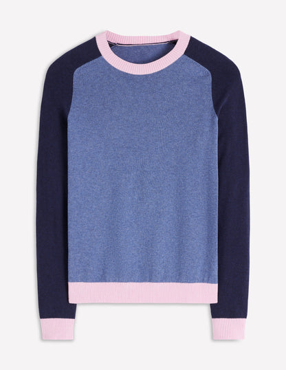 Meg Pullover mit Sattelärmeln-Blau, Rosa Blockfarben-5