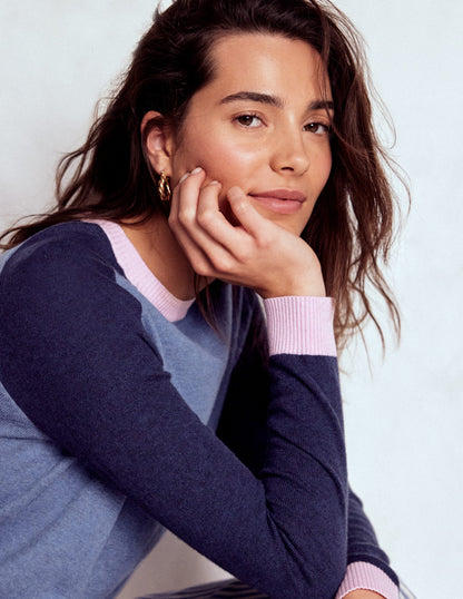 Meg Pullover mit Sattelärmeln-Blau, Rosa Blockfarben-1