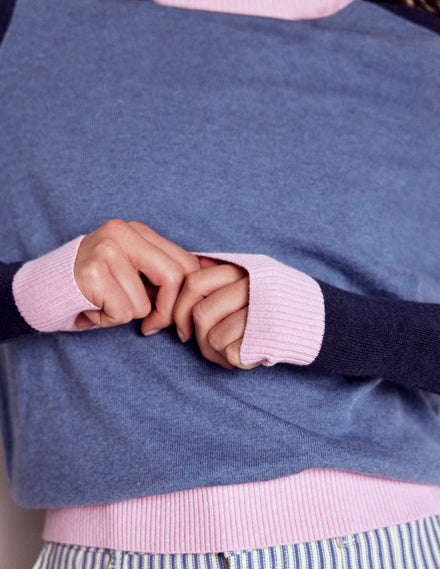 Meg Pullover mit Sattelärmeln-Blau, Rosa Blockfarben