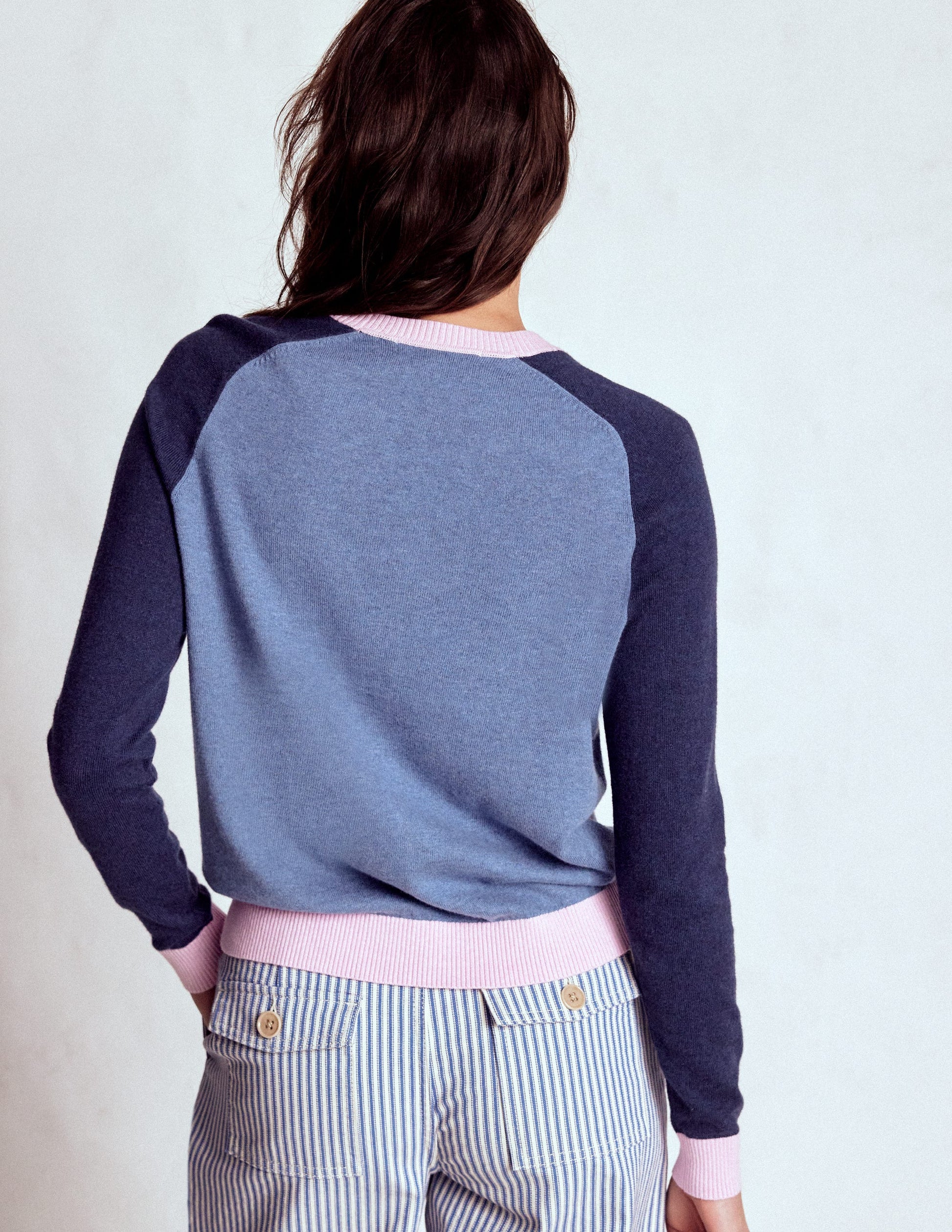 Meg Pullover mit Sattelärmeln-Blau, Rosa Blockfarben-3
