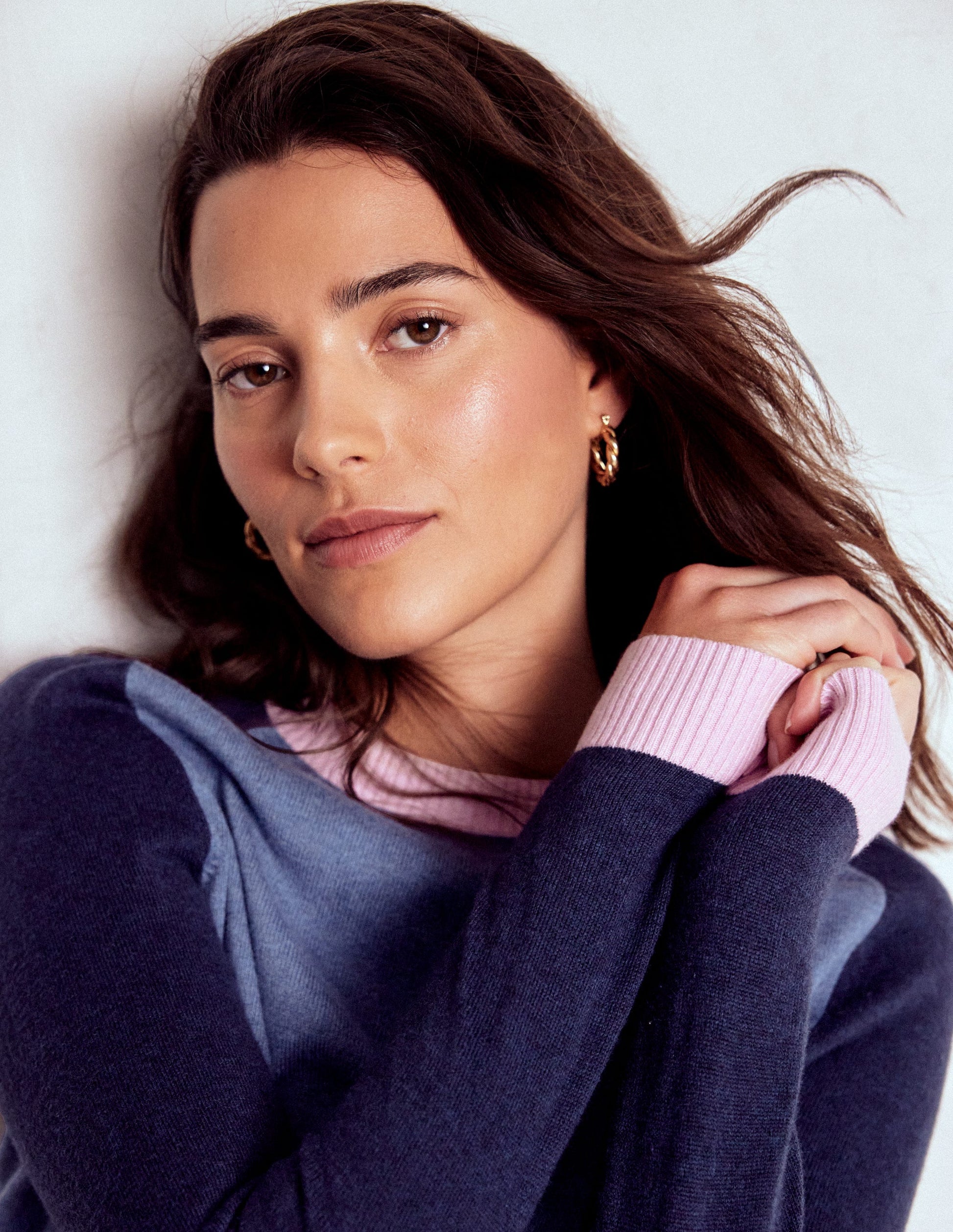 Meg Pullover mit Sattelärmeln-Blau, Rosa Blockfarben-4