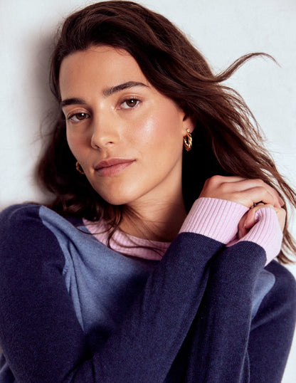 Meg Pullover mit Sattelärmeln-Blau, Rosa Blockfarben-4