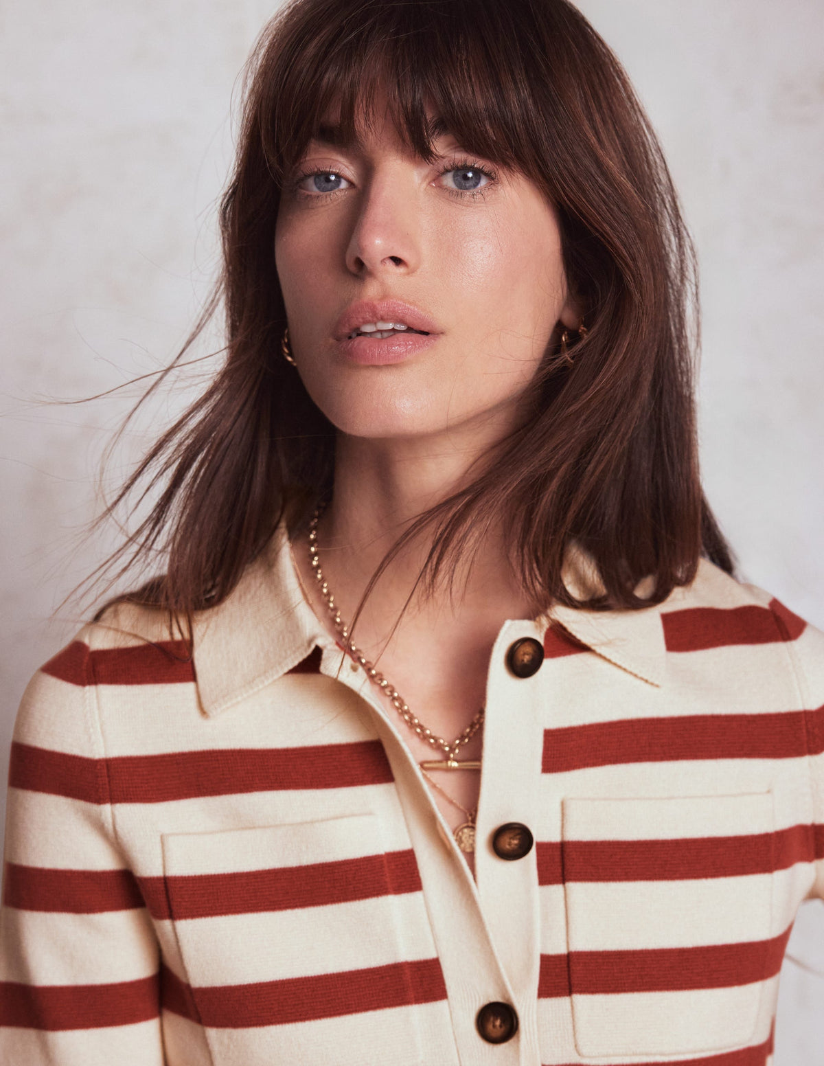 Astrid Knitted Shirt-Warm Ivory, Terracotta - Image 1