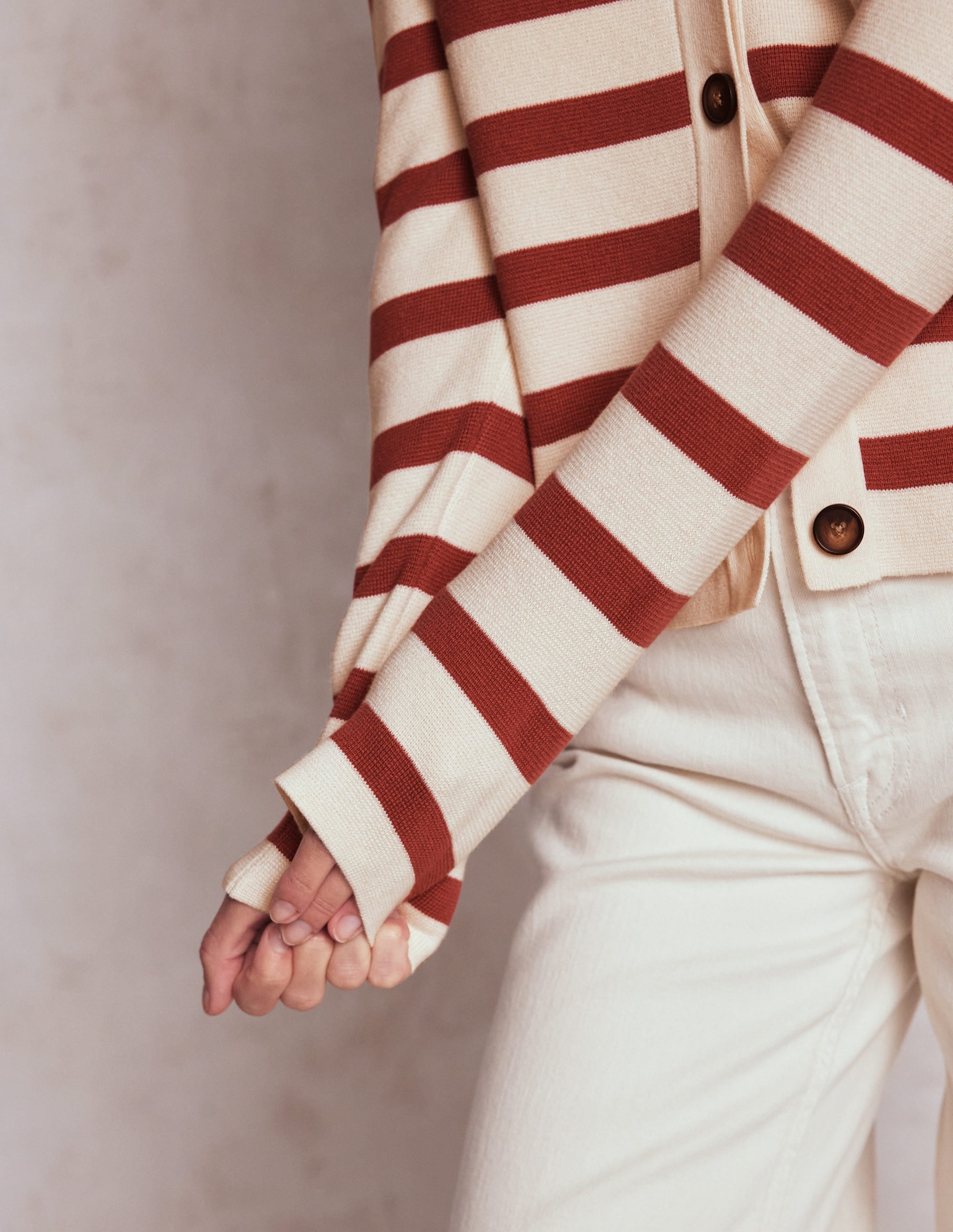 Astrid Knitted Shirt-Warm Ivory, Terracotta - Image 2