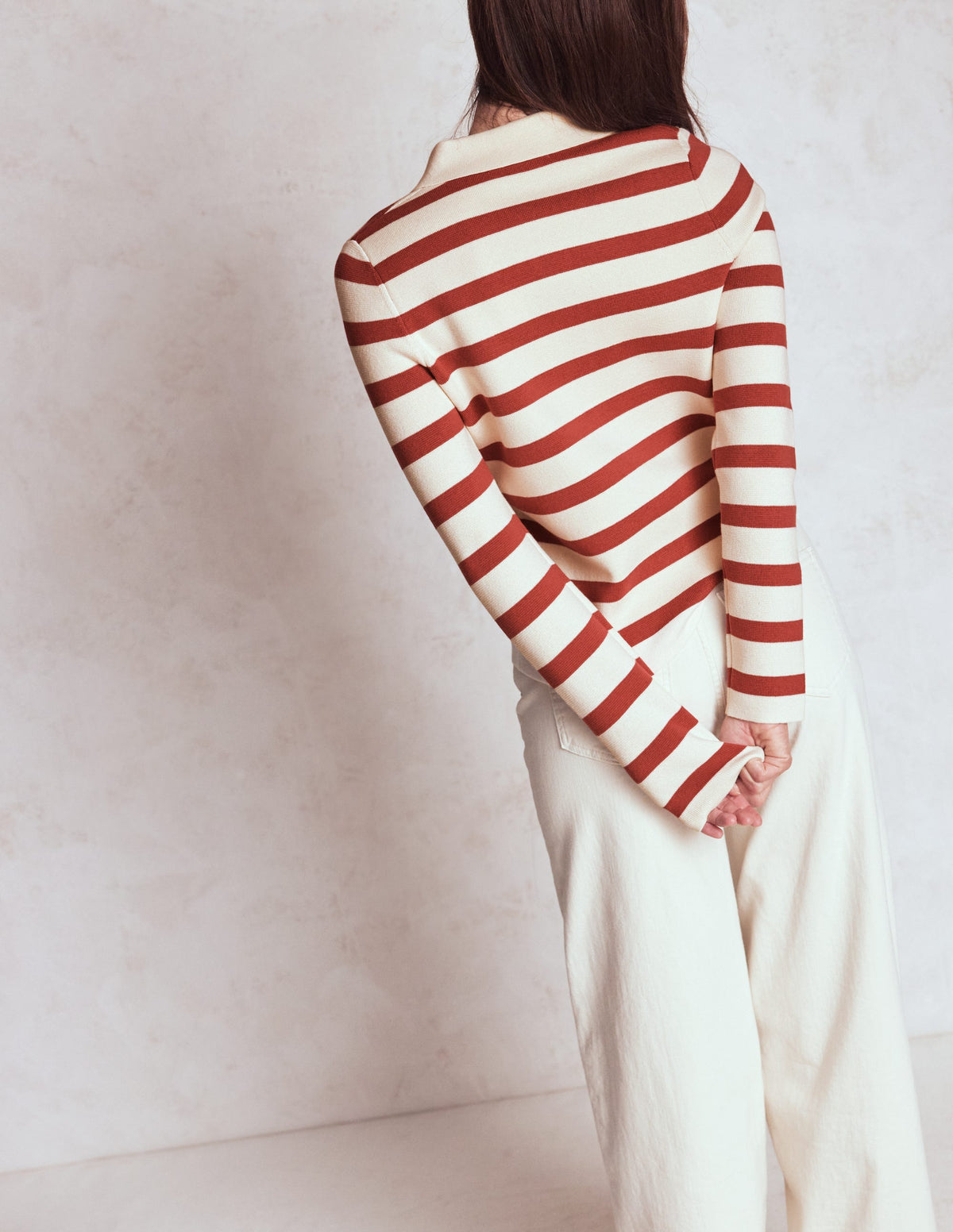 Astrid Knitted Shirt-Warm Ivory, Terracotta - Image 3