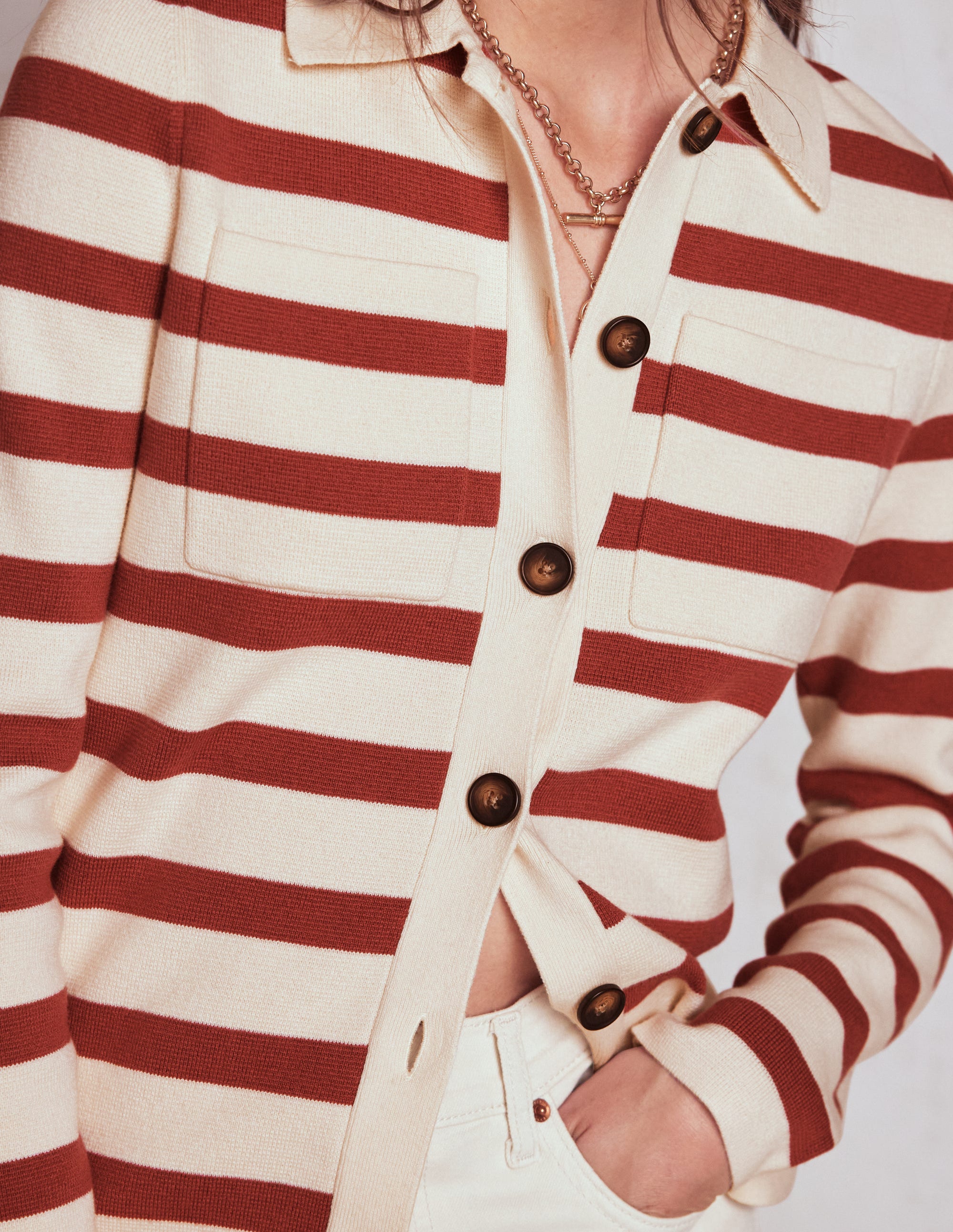 Astrid Knitted Shirt-Warm Ivory, Terracotta - Image 4