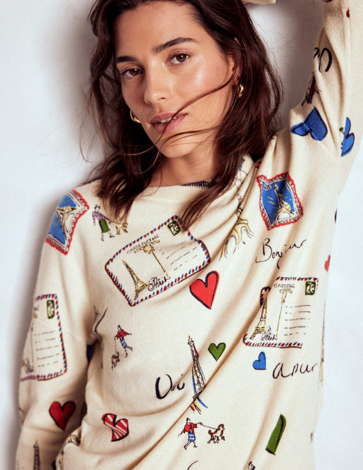 Natasha Pullover mit originellem Design-Naturweiß, Postkarte aus Paris