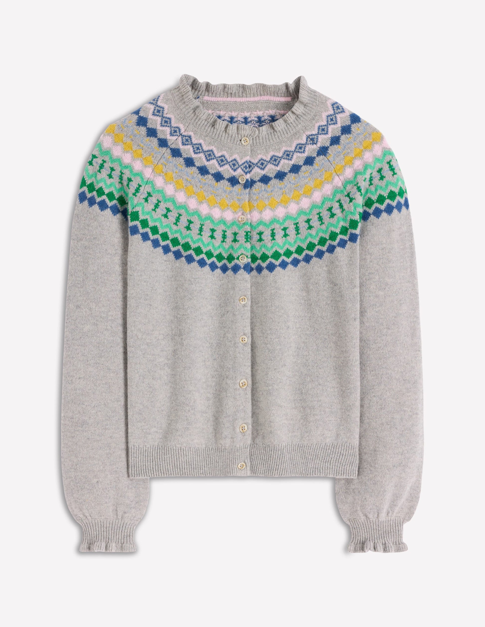 Fae Fair-Isle-Cardigan mit Rüschen-Blaugrau Meliert-5