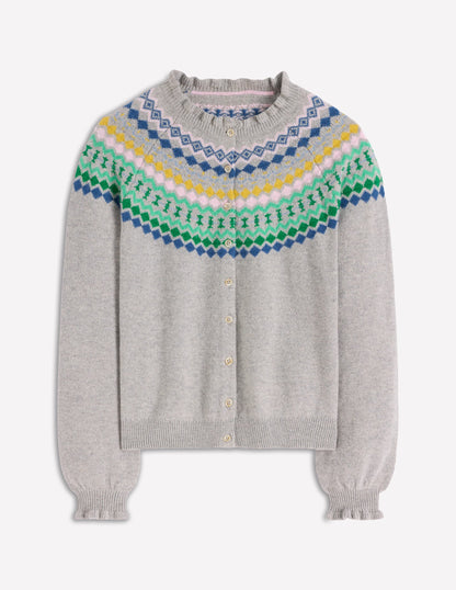 Fae Fair-Isle-Cardigan mit Rüschen-Blaugrau Meliert-5