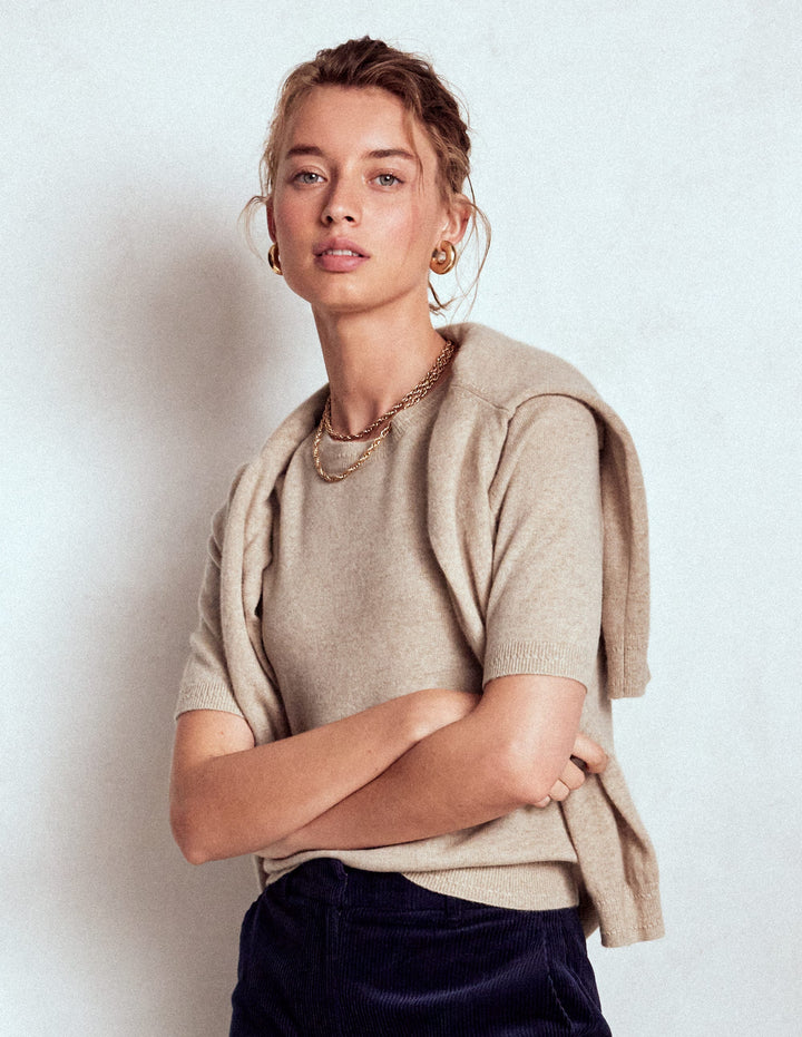 Eva Kaschmir-T-Shirt-Graubraun Meliert