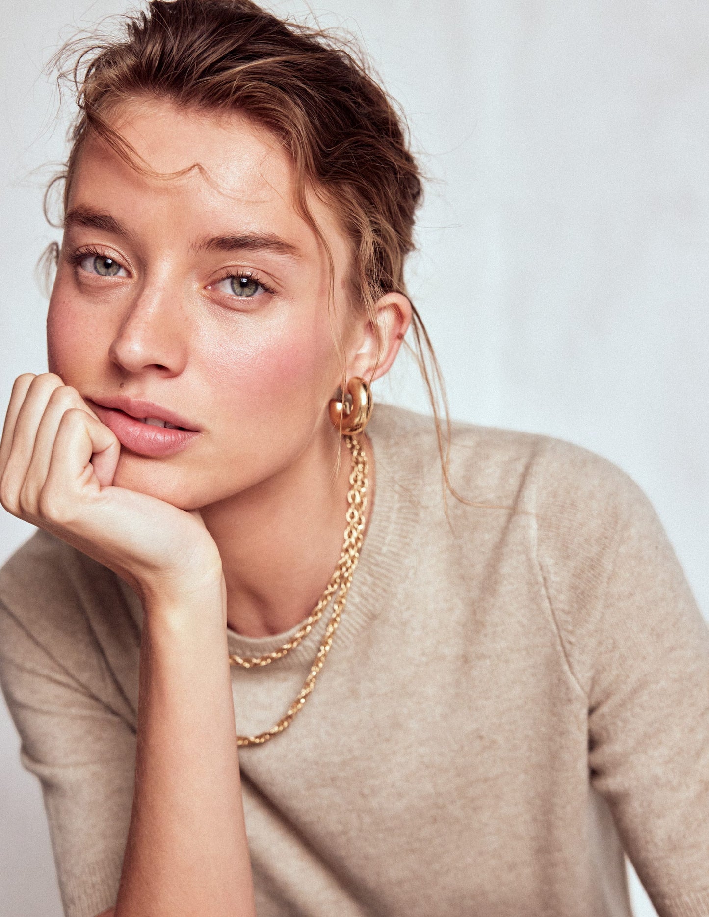 Eva Kaschmir-T-Shirt-Graubraun Meliert