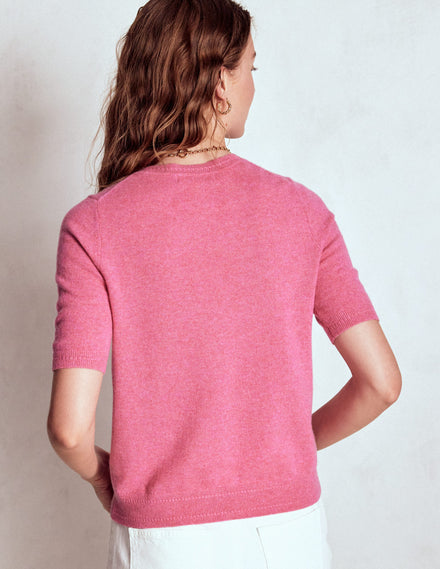 Eva Kaschmir-T-Shirt-Rosenrosa Melange