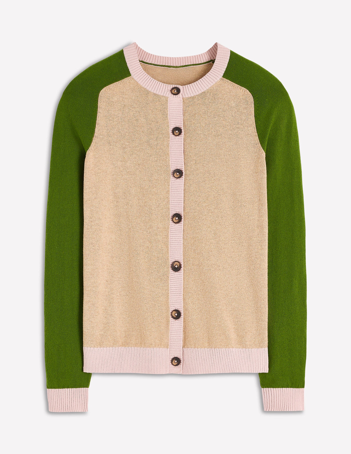 Meg Strickjacke mit Raglanärmeln-Haferbeige, Grün Blockfarben - Image 5