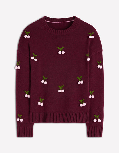 Pull Natalie brodé-Châtaigne chiné, cerise-5