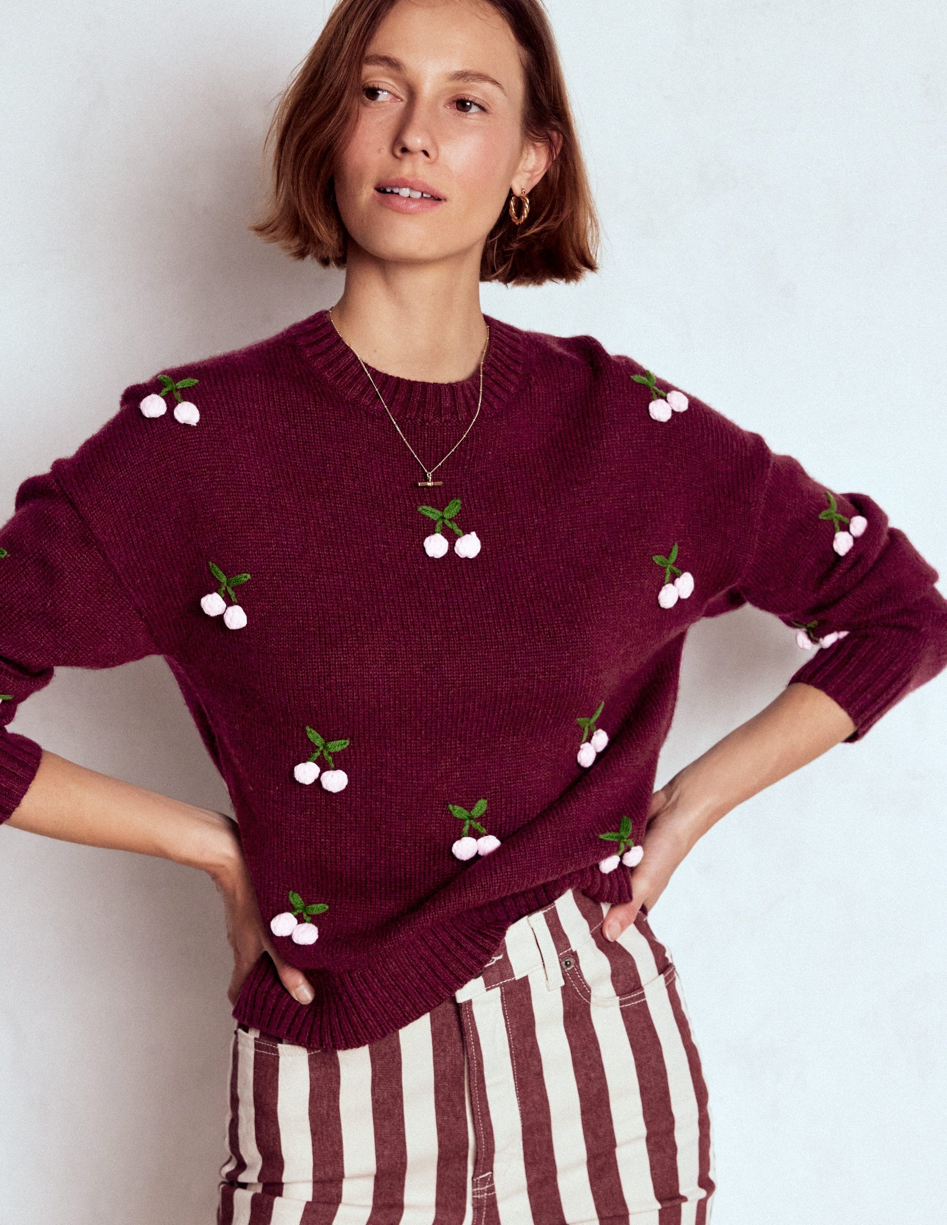 Pull Natalie brodé-Châtaigne chiné, cerise-1