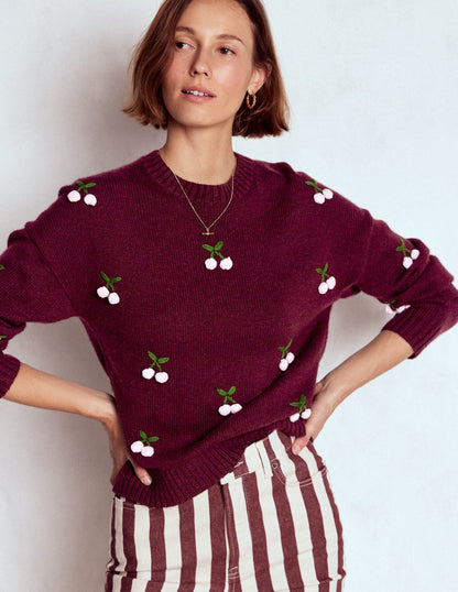Pull Natalie brodé-Châtaigne chiné, cerise-1