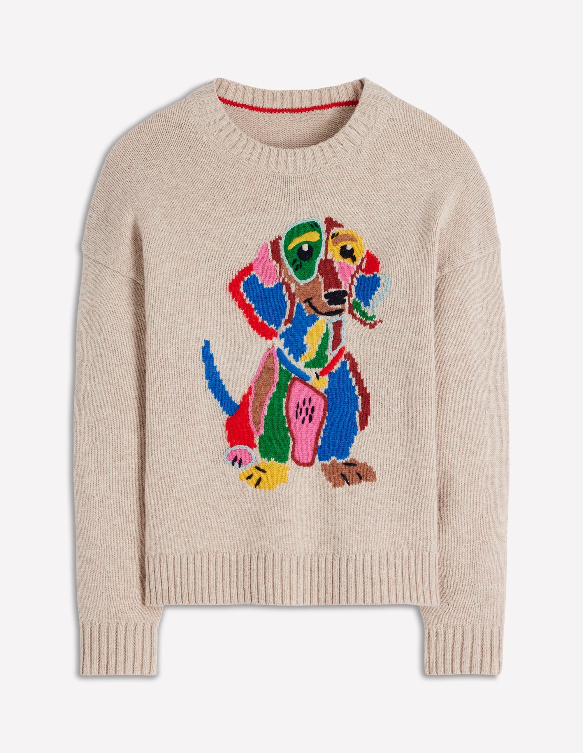 Natalie Pullover mit Stickerei-Haferbeige Melange, Dackel - Image 5