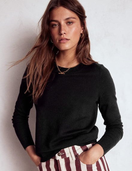 Emilia Baumwollpullover mit Rundhalsausschnitt-Schwarz