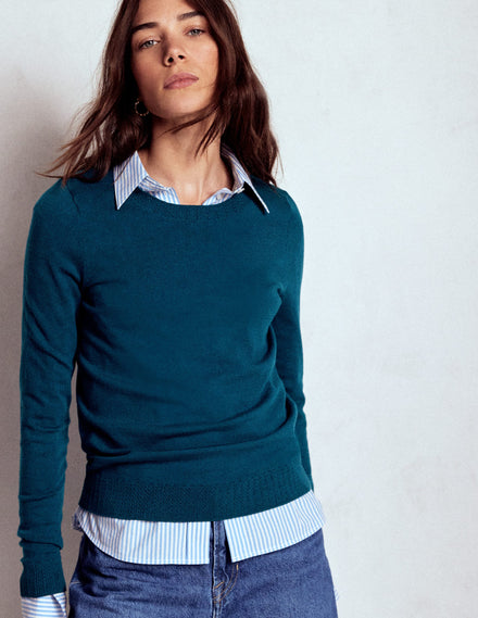 Emilia Baumwollpullover mit Rundhalsausschnitt-Hafenblau