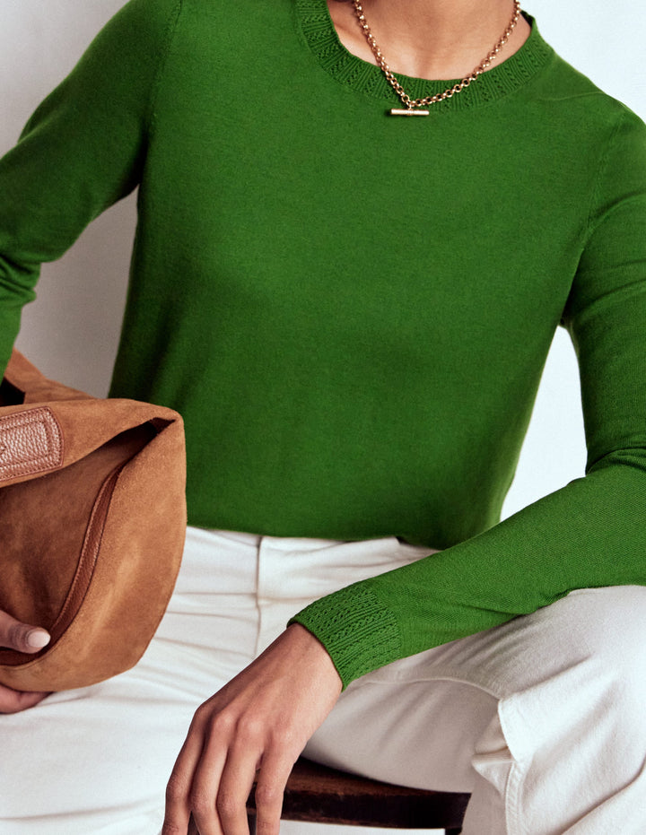 Emilia Baumwollpullover mit Rundhalsausschnitt-Promenadengrün