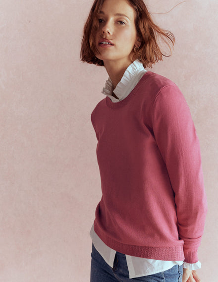Emilia Baumwollpullover mit Rundhalsausschnitt-Rosa Heide