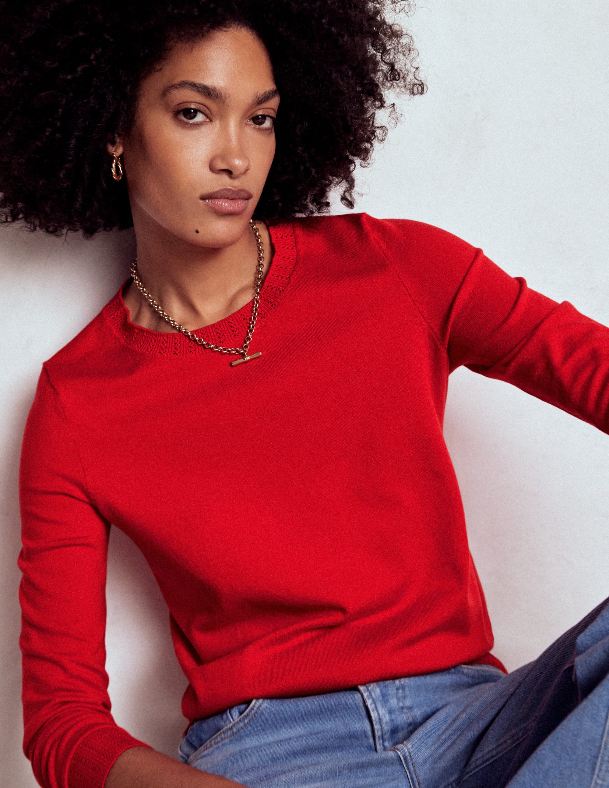 Emilia Baumwollpullover mit Rundhalsausschnitt-Mohnblumenrot - Image 1