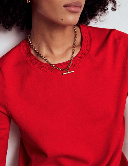 Pull col rond Emilia en coton-Rouge coquelicot
