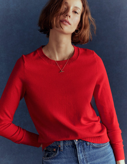 Emilia Baumwollpullover mit Rundhalsausschnitt-Mohnblumenrot