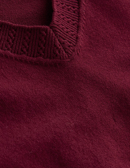 Emilia Baumwollpullover mit V-Ausschnitt-Dunkelviolett-8