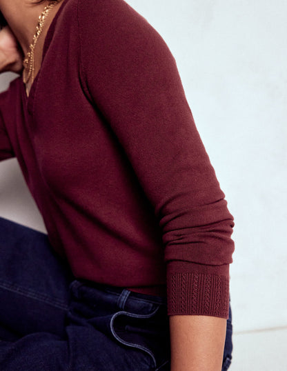 Emilia Baumwollpullover mit V-Ausschnitt-Dunkelviolett-3
