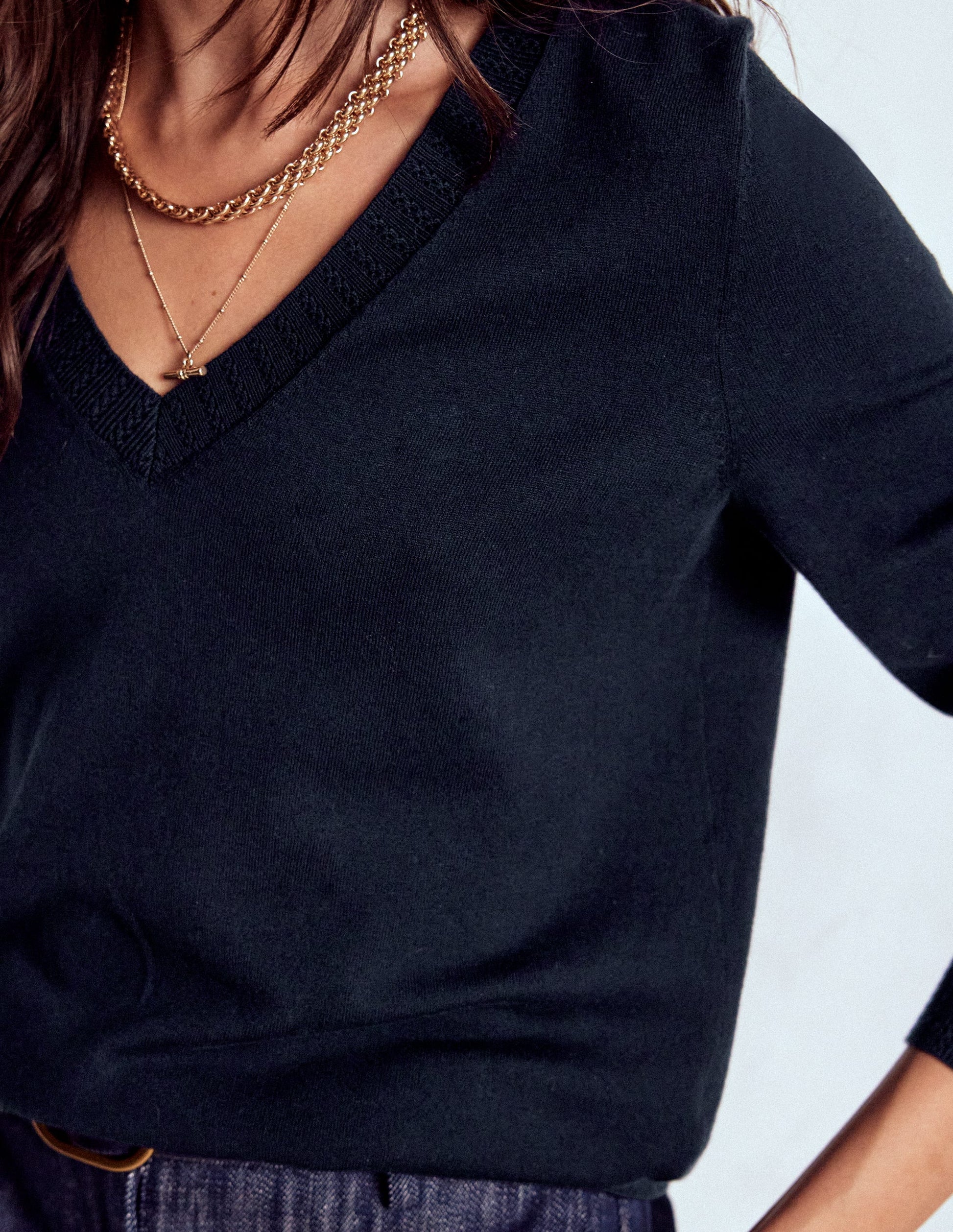 Emilia Baumwollpullover mit V-Ausschnitt-Marineblaue-3