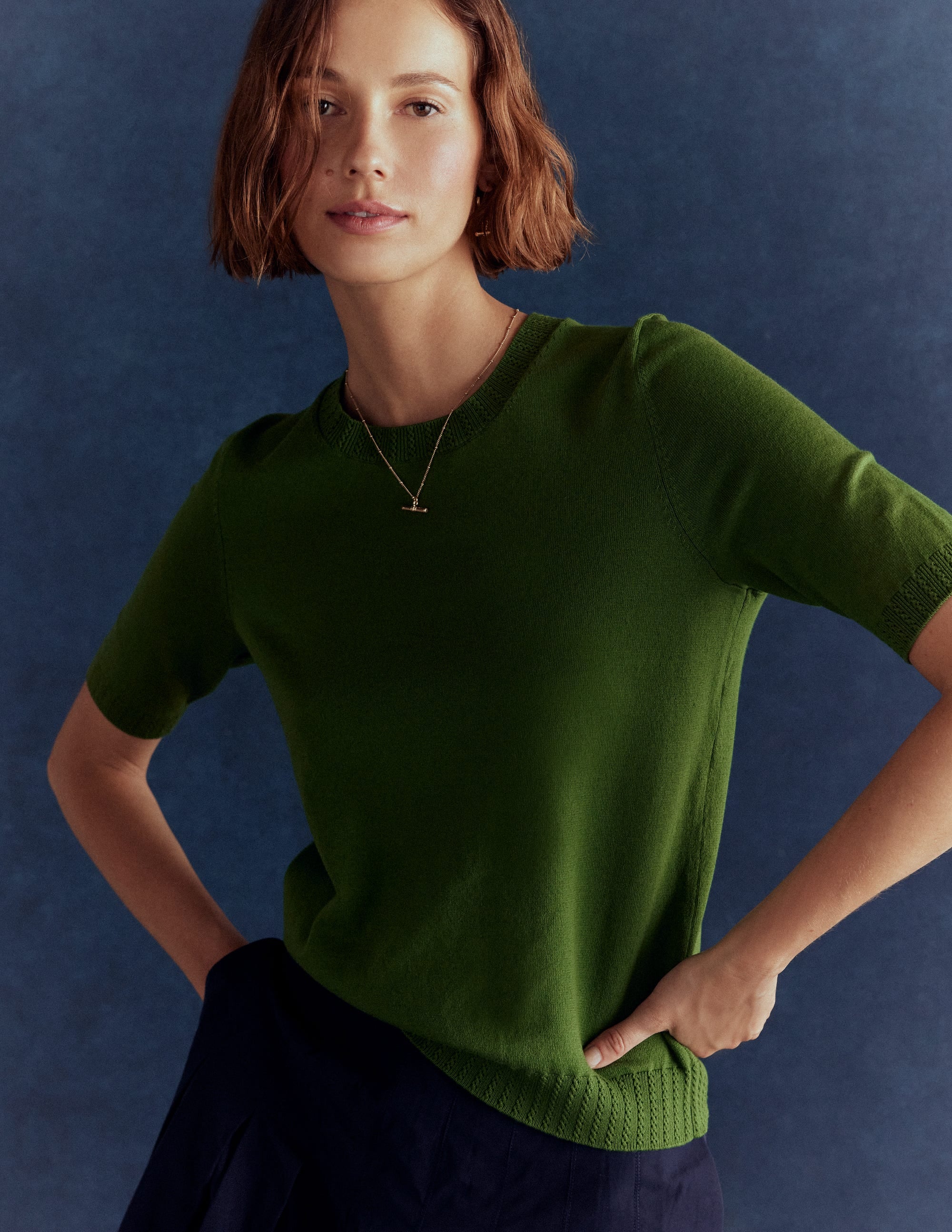 T-shirt col rond Emilia en coton-Vert promenade - Image 2