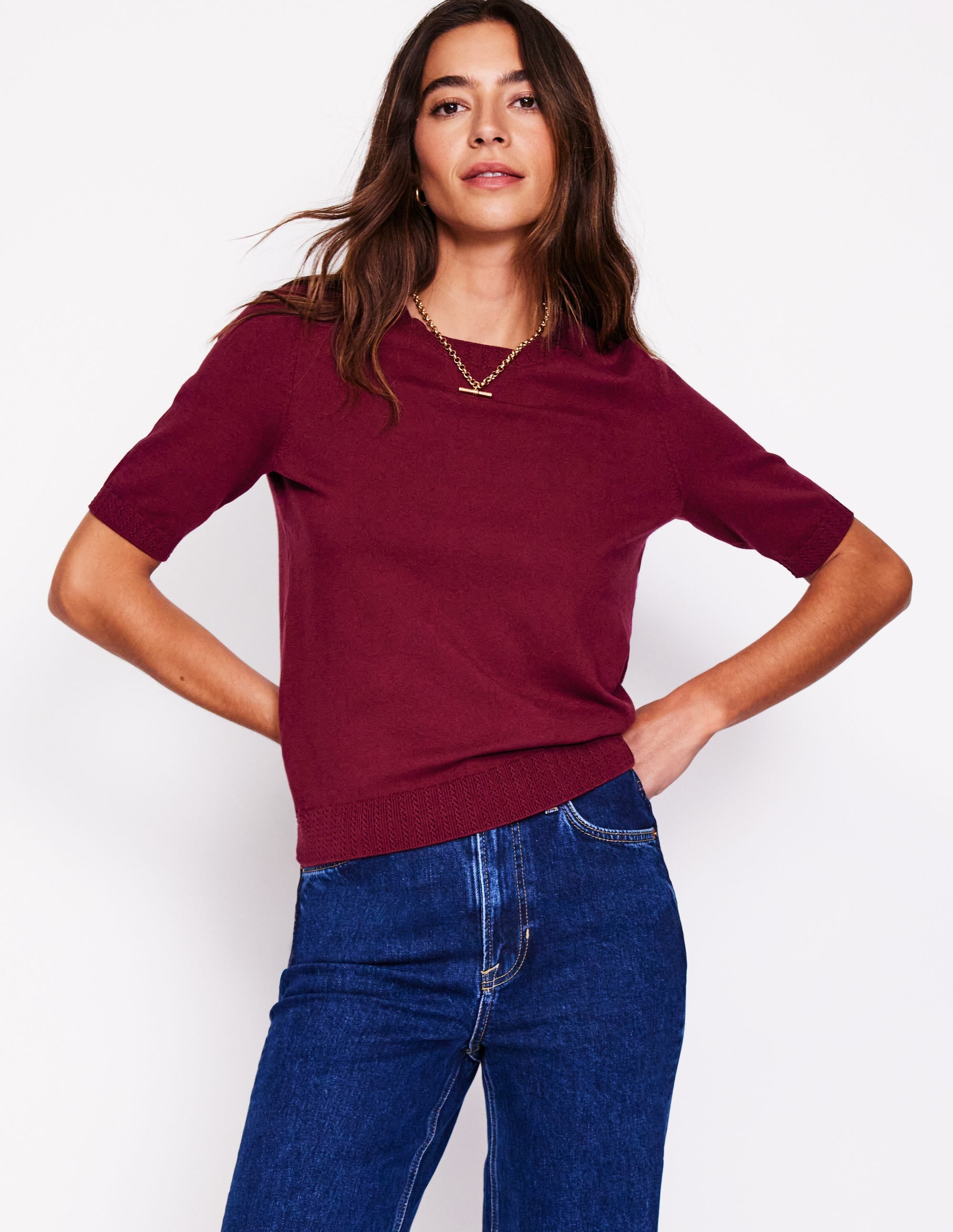 T-shirt col rond Emilia en coton-Glycine profond - Image 1