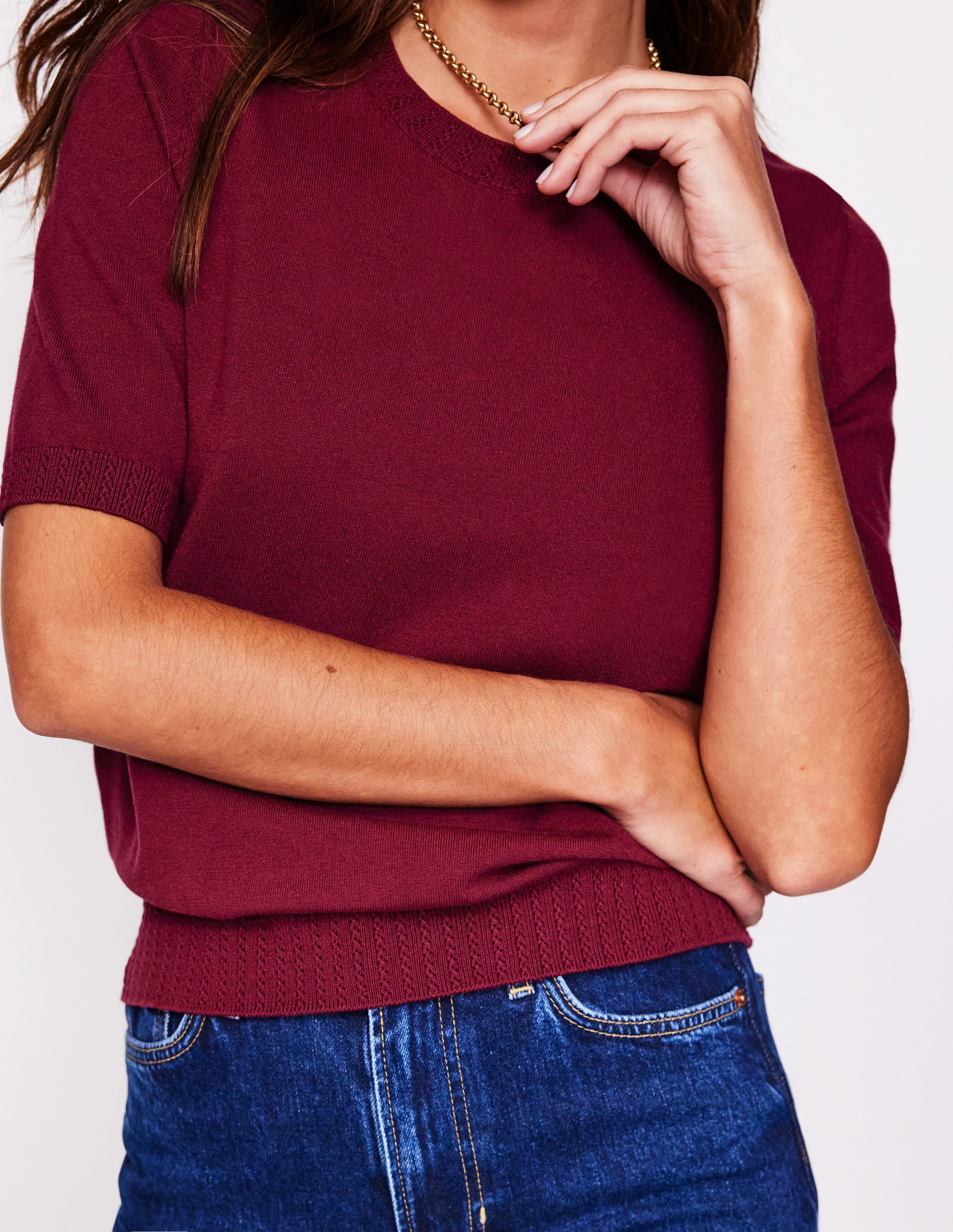 T-shirt col rond Emilia en coton-Glycine profond - Image 2