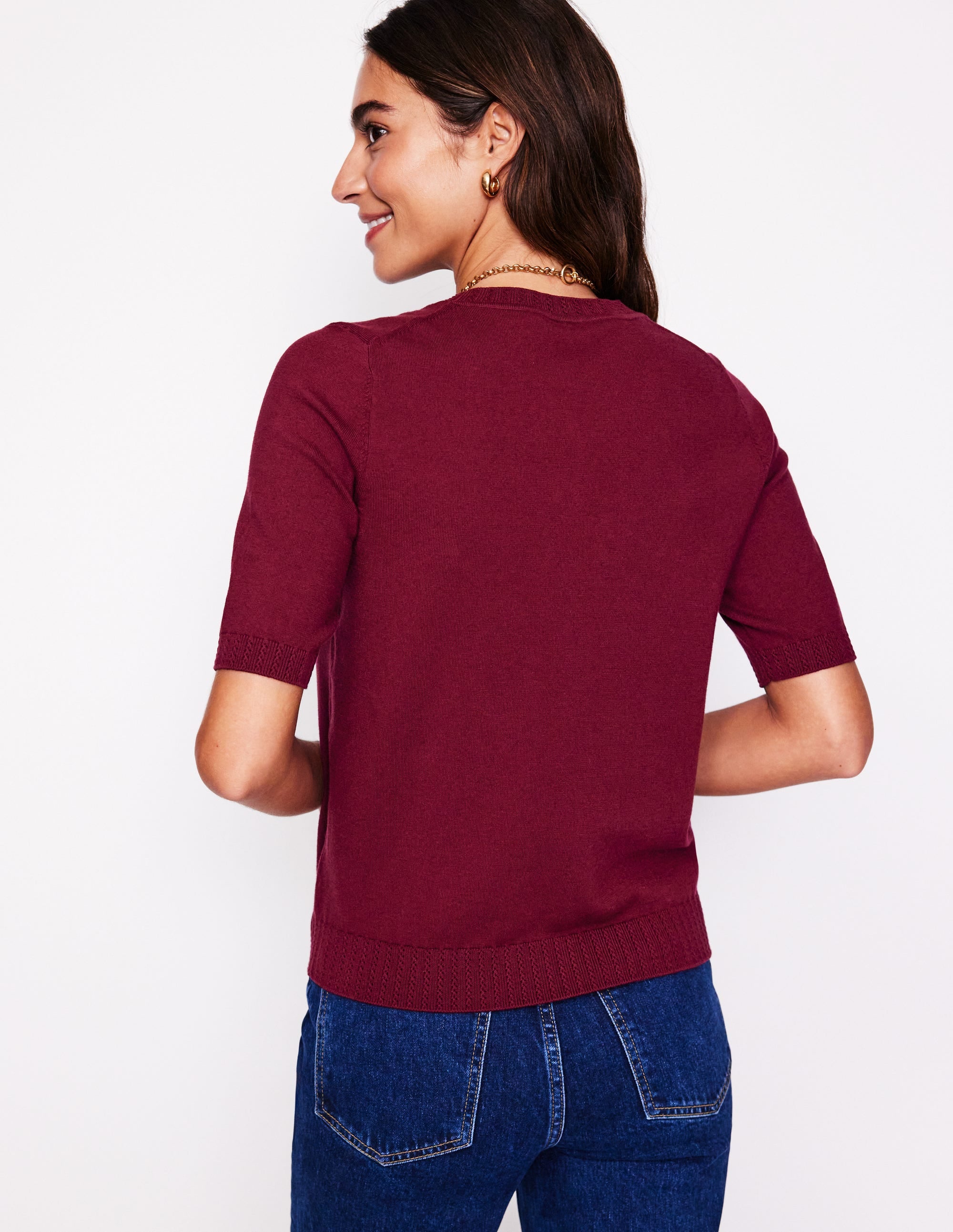 T-shirt col rond Emilia en coton-Glycine profond - Image 3