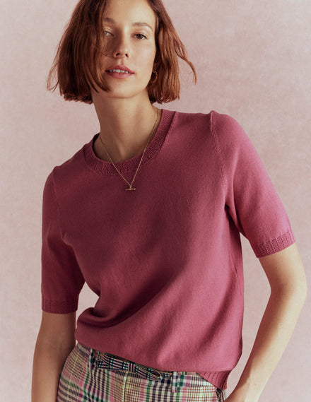 Emilia Baumwoll-T-Shirt mit Rundhalsausschnitt-Rosa Heide