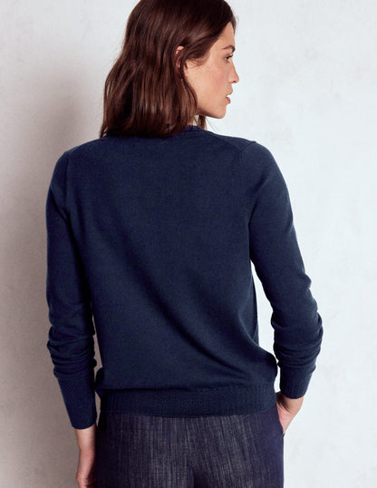 Emilia Baumwollstrickjacke mit Rundhalsausschnitt-Marineblaue-3