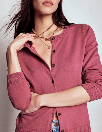 Emilia Baumwollstrickjacke mit Rundhalsausschnitt-Rosa Heide-3