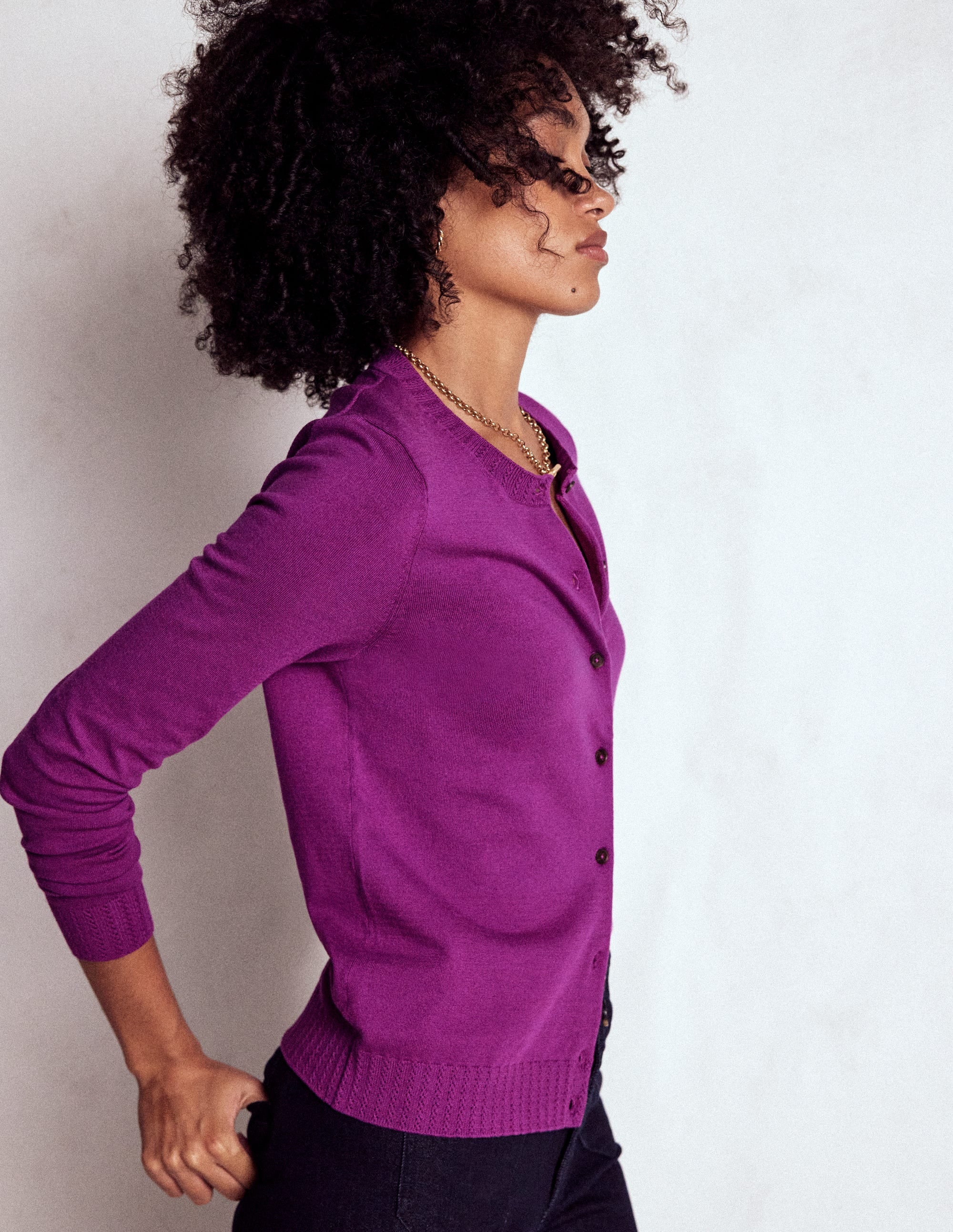 Emilia Baumwollstrickjacke mit Rundhalsausschnitt-Königliches Lila - Image 1