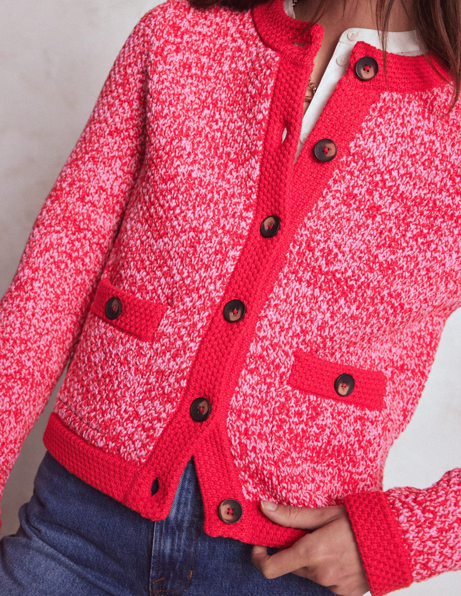 Libby Strickjacke-Rosa Schleife/Mohnblumenrot-3