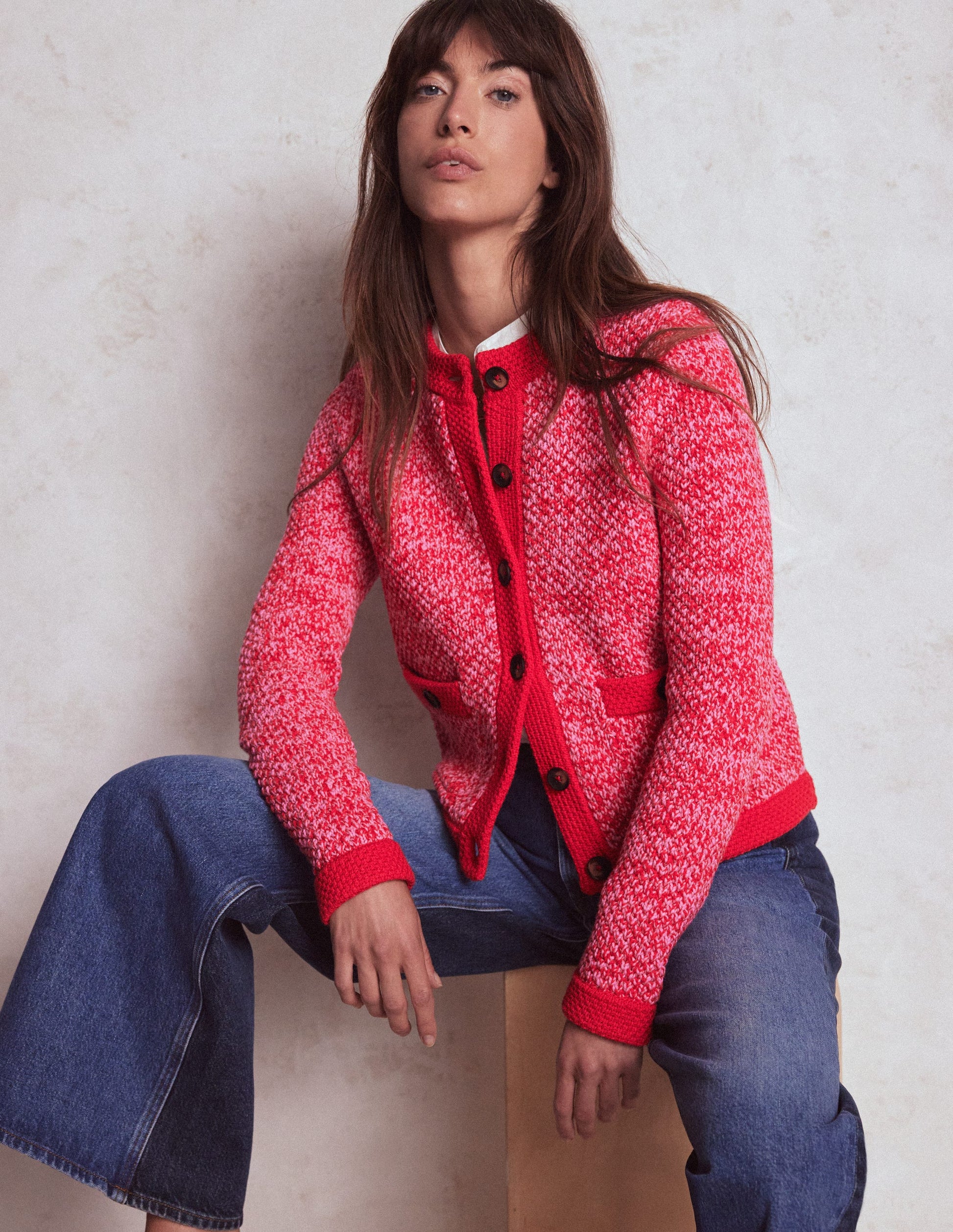 Libby Strickjacke-Rosa Schleife/Mohnblumenrot-6