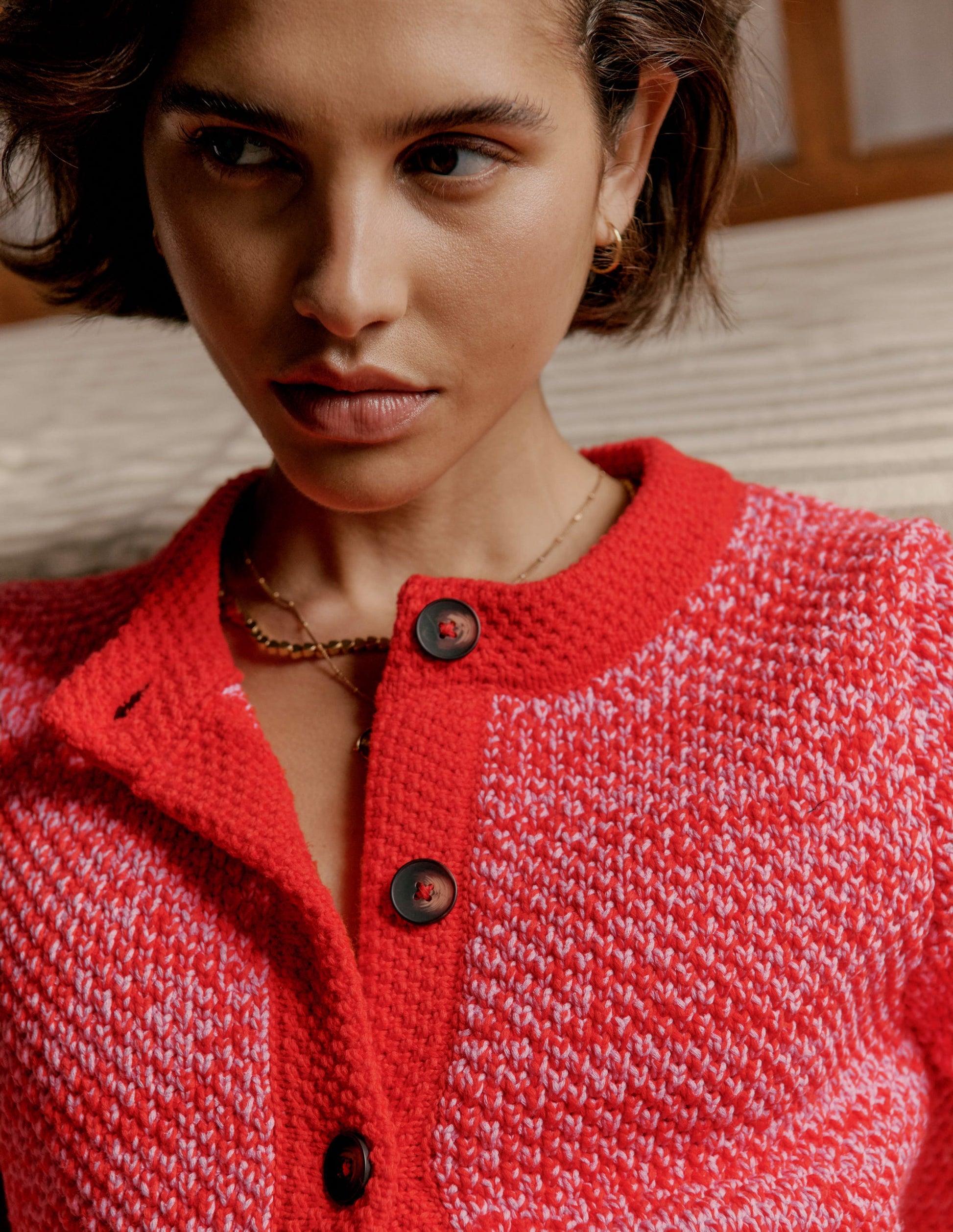 Libby Strickjacke-Rosa Schleife/Mohnblumenrot-2