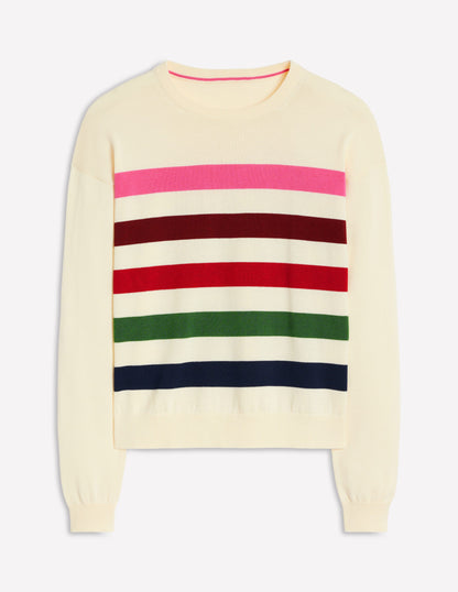 Lara Lockerer Baumwollpullover-Naturweiß, Bunt Streifen-6