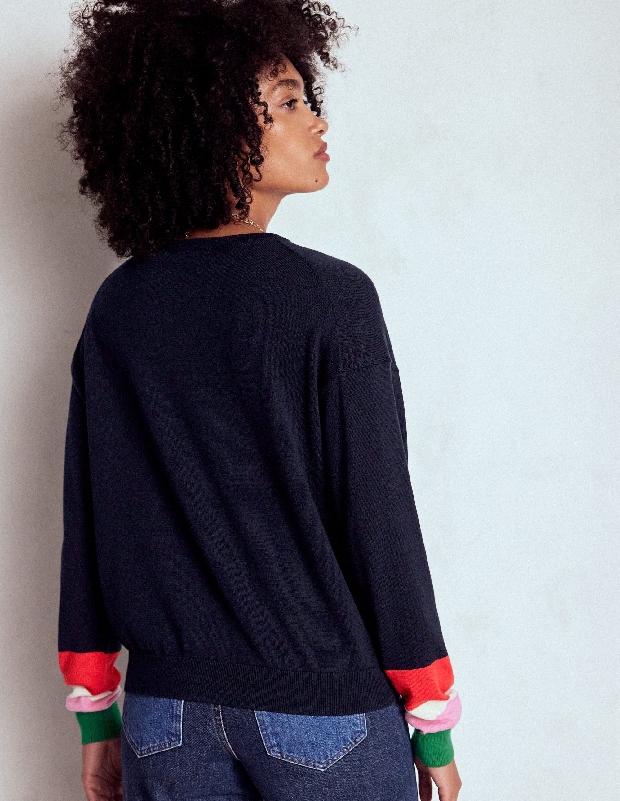 Pull décontracté Lara en coton-Poignets rayés bleu marine - Image 3