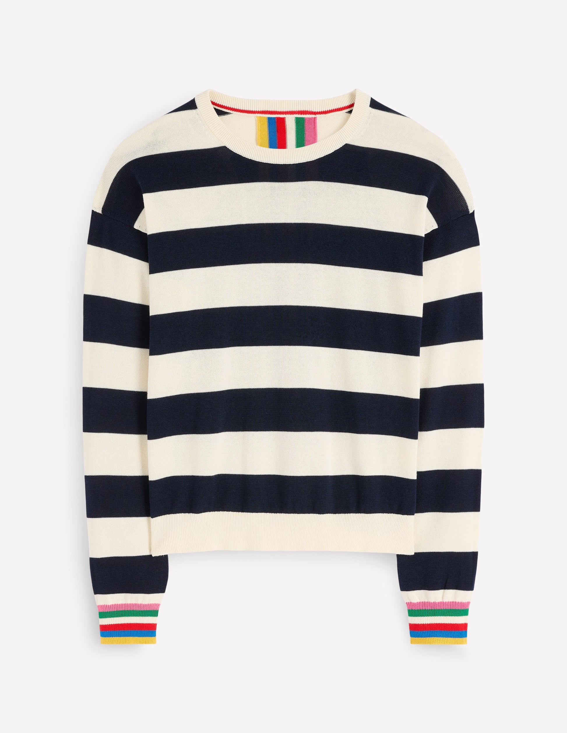 Lara Lockerer Baumwollpullover-Marineblau, Naturweiß Gestreift-4