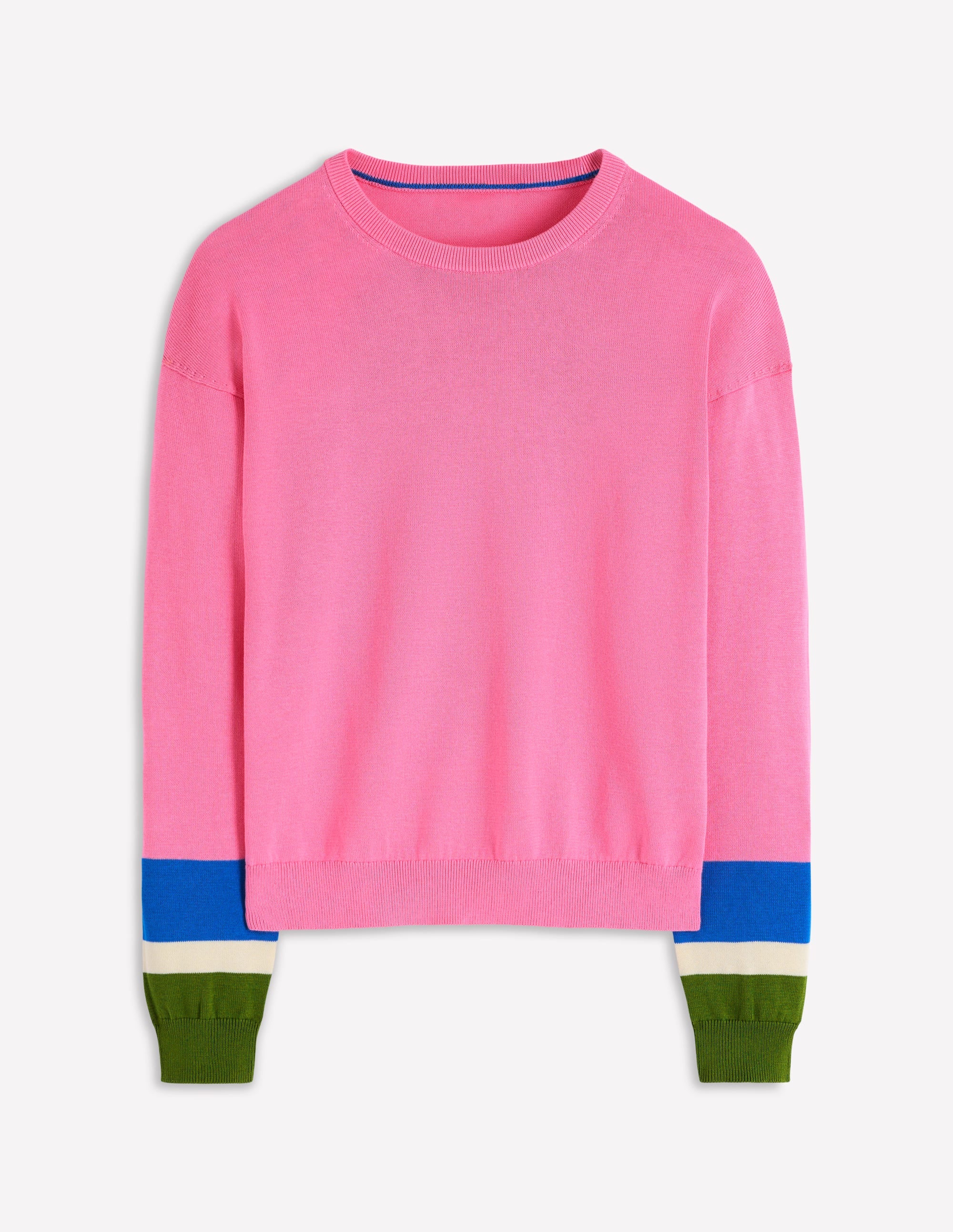 Lara Lockerer Baumwollpullover-Rosa Limonade, Gestreifte Manschetten - Image 6