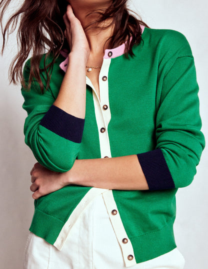 Lara Lockere Baumwoll-Strickjacke-Grünes Tamburin-2