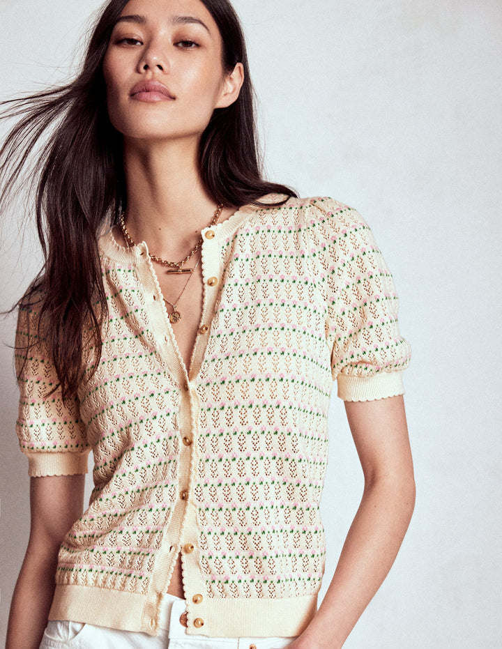 Dot Pointelle Cardigan-Pretty Floral Fair Isle