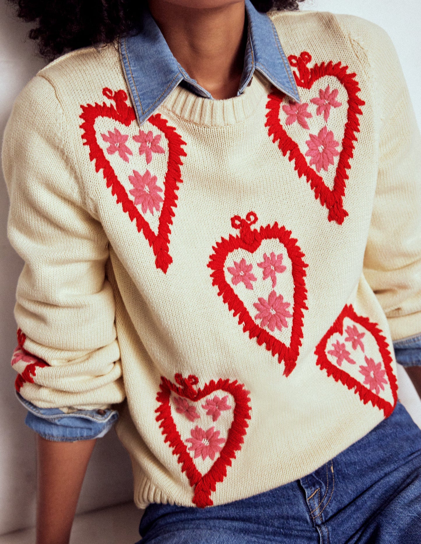 Pullover mit Grafikstickerei-Warmes Naturweiß, Herzen