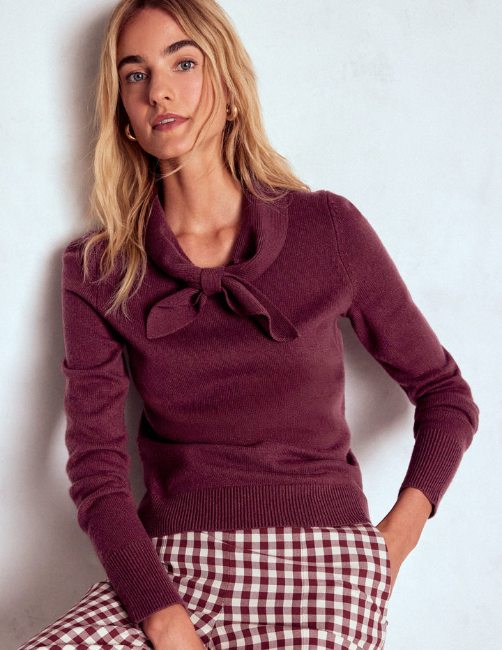 Strickpullover mit Schleife-Dunkelviolett